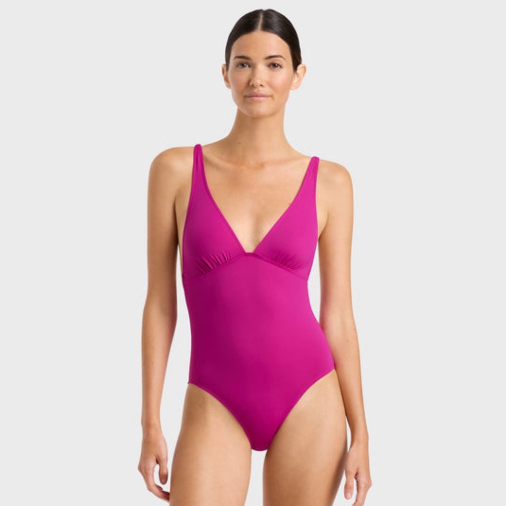 BONDI BORN Magenta V-Neck One-Piece Swimsuit